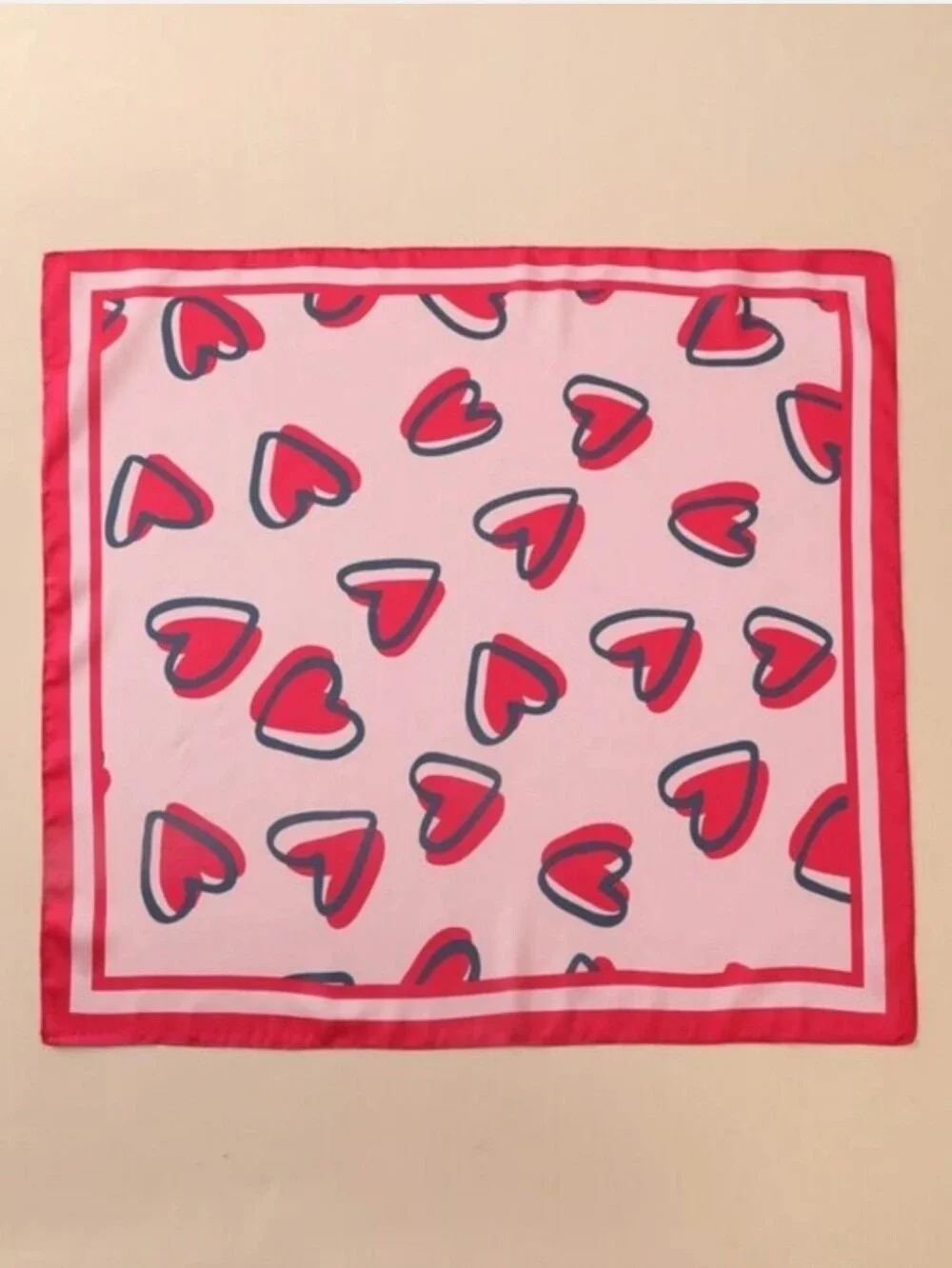 Silk-feel Pink Heart Print Silk Scarf
